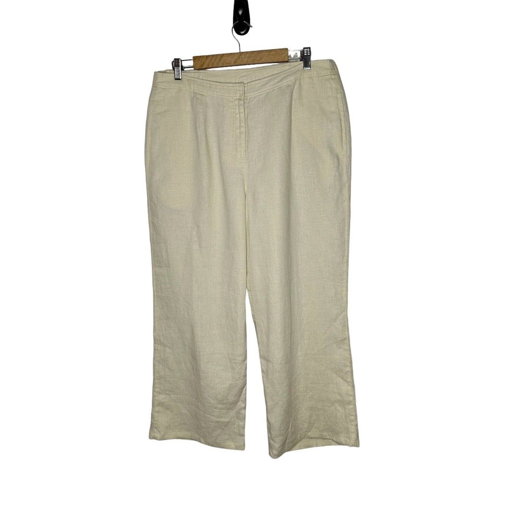J Jill Womens Wide Leg Pants Size 16 100% Linen Lined Pockets Beige Natural‎